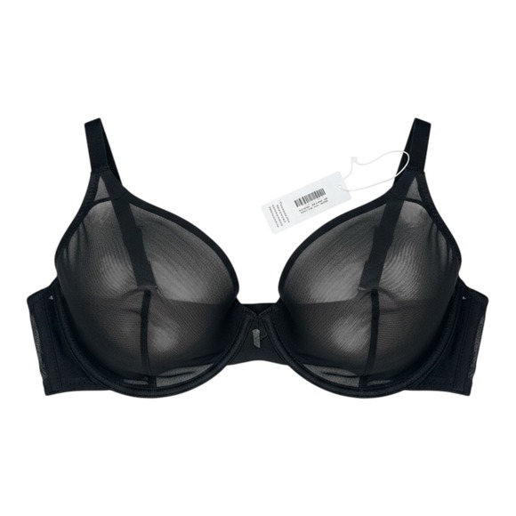 CUUP The Plunge Black Mesh Underwire Bra 44C Sheer Unlined Supportive NWT